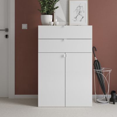Meuble de rangement effet chêne portes battantes et tiroir blancs GoodHome Atomia H. 112,5 x L. 75 x P. 37 cm