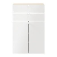 Meuble de rangement effet chêne portes battantes et tiroir blancs GoodHome Atomia H. 112,5 x L. 75 x P. 37 cm