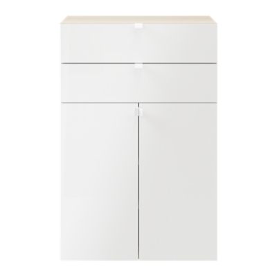 Meuble de rangement effet chêne portes battantes et tiroir blancs GoodHome Atomia H. 112,5 x L. 75 x P. 37 cm