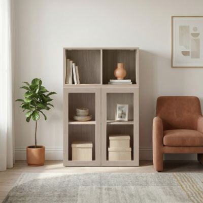 Meuble de rangement effet chêne portes battantes vitrées GoodHome Atomia H. 112,5 x L. 75 x P. 37 cm