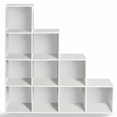Meuble de rangement en escalier LIAM 4 niveaux bois blanc + fond blanc