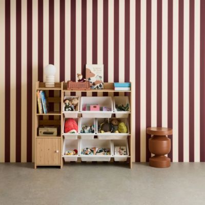 Meuble de rangement enfant. naturel. 9 bacs de rangement. 4 étagères. 1 porte