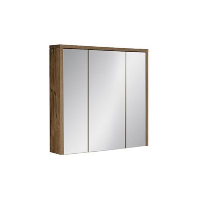 Meuble de rangement GABI 80 cm  3 portes miroir  Finition ardoise et bois  Meuble suspendu