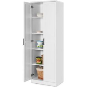 Meuble de Rangement Haute à 5 Niveaux Meuble Autoportant avec Doubles Portes et étagères Ajustables Anti basculement Blanc