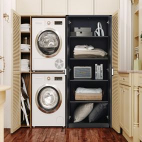 Meuble de Rangement Haute à 5 Niveaux Meuble Autoportant avec Doubles Portes et étagères Ajustables Antibasculement Noir