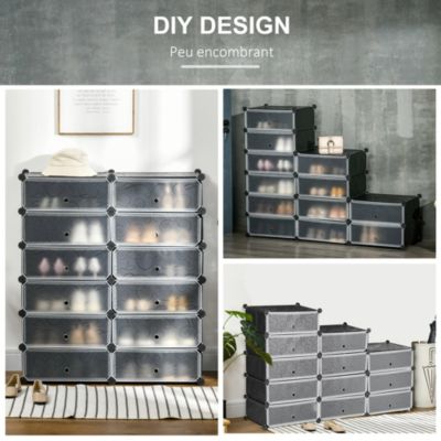 TRMLBE 3x6 Niveaux Étagère à Chaussures Noire DIY En Plastique PP