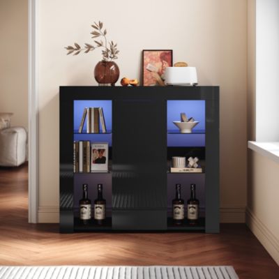 Meuble de rangement Noir Sirhona 900 x 830 x 350mm Buffet moderne 900mm LED avec 1 porte