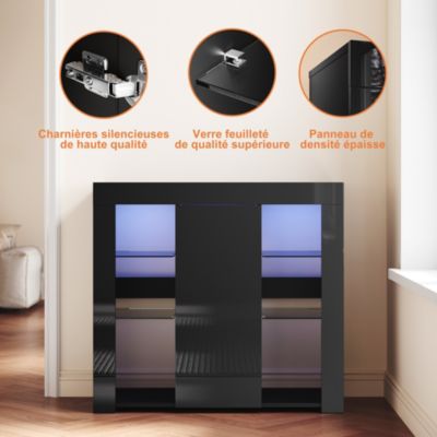 Meuble de rangement Noir Sirhona 900 x 830 x 350mm Buffet moderne 900mm LED avec 1 porte