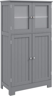 Meuble de Rangement Placard Buffet sur Pied avec Etagère Réglable avec 4 Portes et Verre Trempé Gris