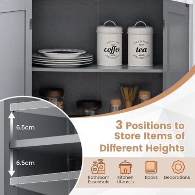 Meuble de Rangement Placard Buffet sur Pied avec Etagère Réglable avec 4 Portes et Verre Trempé Gris