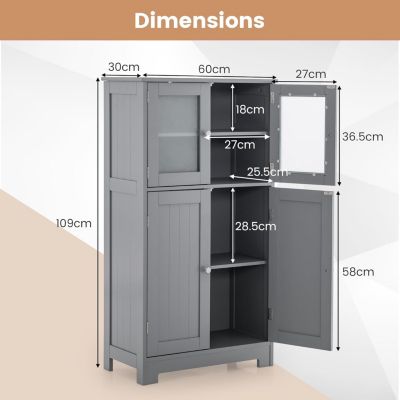Meuble de Rangement Placard Buffet sur Pied avec Etagère Réglable avec 4 Portes et Verre Trempé Gris