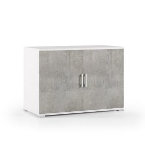 Meuble De Rangement Polyvalent À Double Porte, Blanc Et Béton