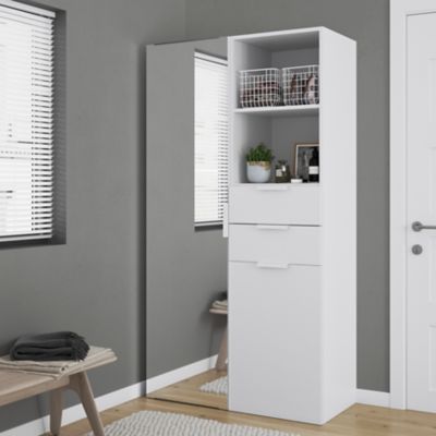 Meuble de rangement porte miroir et tiroirs blancs GoodHome Atomia H. 187,5 x L. 100 x P. 47 cm