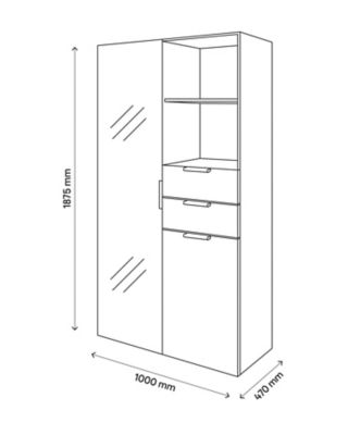 Meuble de rangement porte miroir et tiroirs blancs GoodHome Atomia H. 187,5 x L. 100 x P. 47 cm