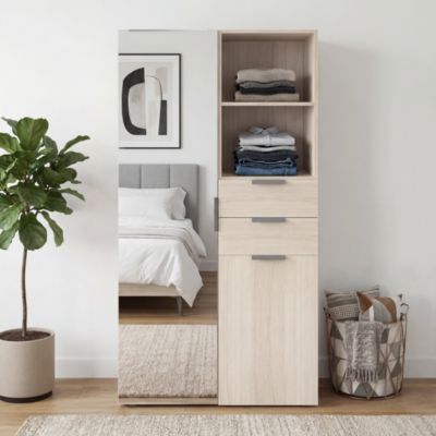Meuble de rangement porte miroir et tiroirs effet chêne GoodHome Atomia H. 187,5 x L. 100 x P. 47 cm