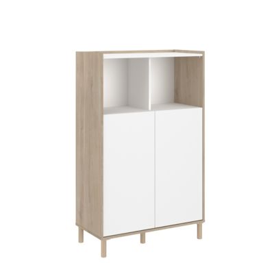 Meuble de rangement portes battantes blanc et effet chêne Morphos H. 135 x L. 83,7 cm