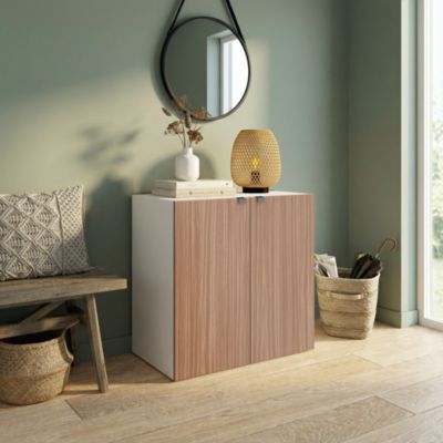 Meuble de rangement portes battantes effet chêne chaud et blanc GoodHome Atomia H. 75 x L. 75 x P. 58 cm