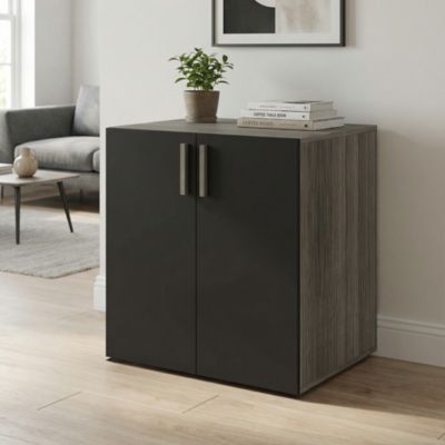 Meuble de rangement portes battantes noir et effet chêne grisé GoodHome Atomia H. 75 x L. 50 x P. 58 cm