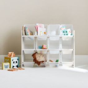 Meuble de rangement pour enfant avec 12 casiers. blanc - Tobias - MDF décor bois naturel. L 84 x P 29.5 x H 60cm