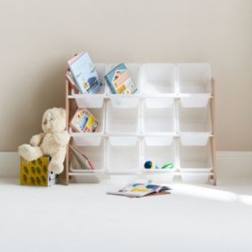 Meuble de rangement pour enfant avec 12 casiers - Tobias - MDF décor bois naturel. L 84 x P 29.5 x H 60cm