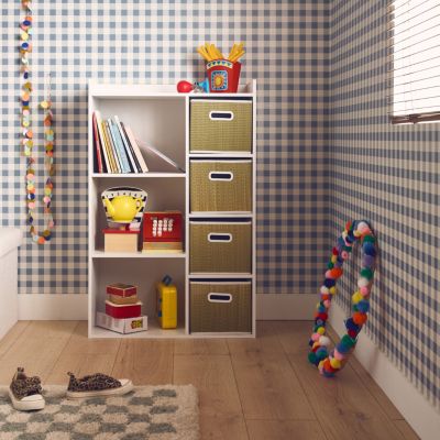 Meuble de rangement pour enfant avec 7 compartiments et 4 paniers fibre naturelle