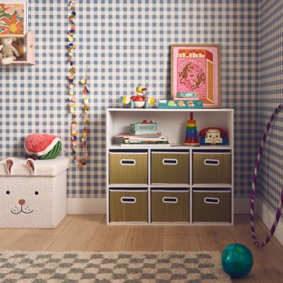 Meuble de rangement pour enfant avec 7 compartiments et 6 paniers en fibre végétale