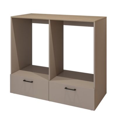Meuble de rangement pour machine à laver et sèche-linge collection WASHING  2 tiroirs  Taupe et chene