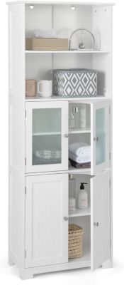 Meuble de Rangement pour Salle de Bain avec 3 Parties, Rangement 6 Niveaux avec 2 étagères Ouvertes et 2 Compartiments, Blanc