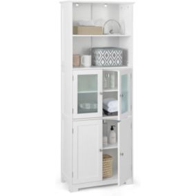 Meuble de Rangement pour Salle de Bain avec 3 Parties, Rangement 6 Niveaux avec 2 étagères Ouvertes et 2 Compartiments, Blanc