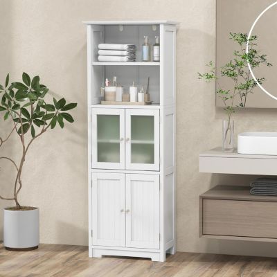 Meuble de Rangement pour Salle de Bain avec 3 Parties, Rangement 6 Niveaux avec 2 étagères Ouvertes et 2 Compartiments, Blanc