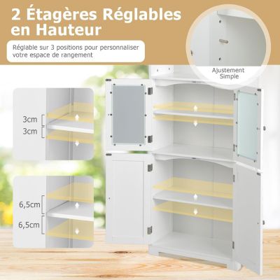 Meuble de Rangement pour Salle de Bain avec 3 Parties, Rangement 6 Niveaux avec 2 étagères Ouvertes et 2 Compartiments, Blanc