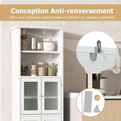 Meuble de Rangement pour Salle de Bain avec 3 Parties, Rangement 6 Niveaux avec 2 étagères Ouvertes et 2 Compartiments, Blanc