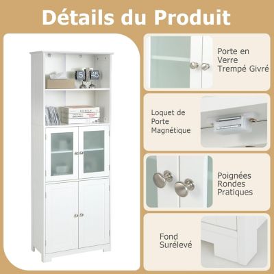 Meuble de Rangement pour Salle de Bain avec 3 Parties, Rangement 6 Niveaux avec 2 étagères Ouvertes et 2 Compartiments, Blanc