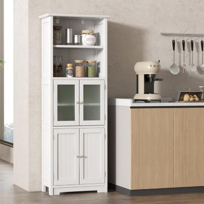 Meuble de Rangement pour Salle de Bain avec 3 Parties, Rangement 6 Niveaux avec 2 étagères Ouvertes et 2 Compartiments, Blanc