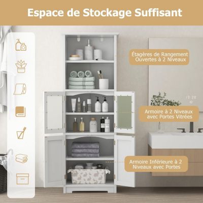 Meuble de Rangement pour Salle de Bain avec 3 Parties, Rangement 6 Niveaux avec 2 étagères Ouvertes et 2 Compartiments, Blanc