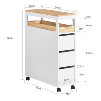 Meuble de Rangement à roulettes 1 Plateau Amovible et 3 tiroirs, BZR54-W, SoBuy
