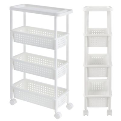 Meuble de rangement à roulettes 100 x 22 x 48 cm Blanc en.casa