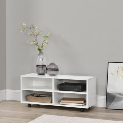 Meuble de rangement à roulettes Barkarö 90 x 35 x 41 cm blanc brillant en.casa