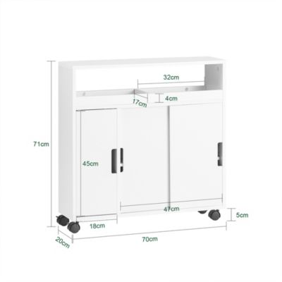 Meuble Salle De Bain Rangement Avec Distributeur Papier Toilette - Armoire WC 20x19.5x120cm - Étagères Et Poubelle Intégrée