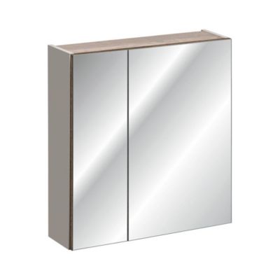 Meuble de rangement salle de bain taupe avec miroirs  60 cm  1 porte et tablettes