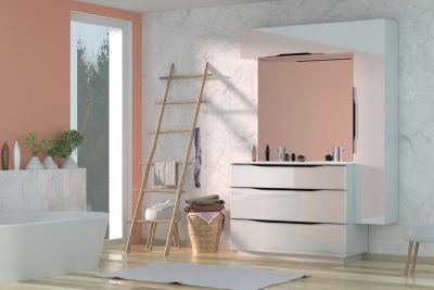 Meuble de rangement salle de bains haut Pamili blanc brillant 120 cm