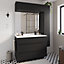 Meuble de rangement salle de bains haut Pamili noir mat 120 cm