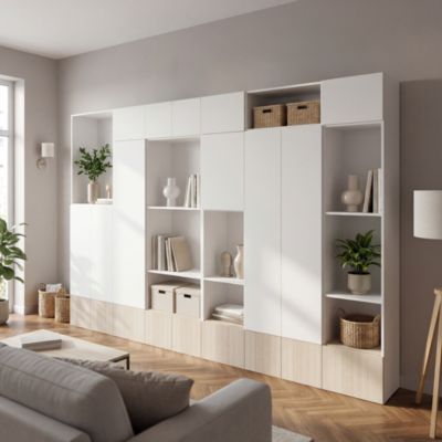 Meuble de rangement semi ouvert blanc et effet chêne GoodHome Atomia H. 262,5 x L. 375 x P. 47 cm