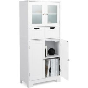 Meuble de Rangement sur Pied avec Compartiment à Porte en Verre Trempé 2 Tiroirs et 1 Cabinet Clôturé Meuble dIntérieur