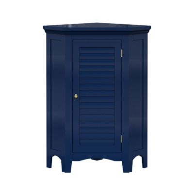 Meuble de rangement sur pied effet bois bleu porte persienne