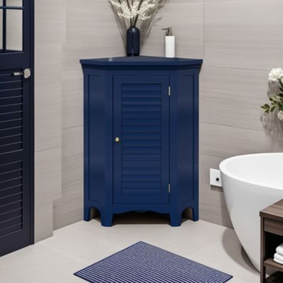 Meuble de rangement sur pied effet bois bleu porte persienne