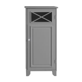 Meuble de rangement sur pied en effet bois gris avec panneau en verre