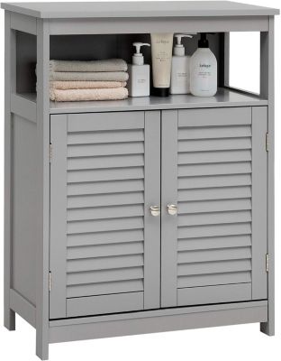 Meuble de Rangement sur Pieds Armoire de Salle de Bain en MDF avec 2 Portes a Volets et Etagere Reglable