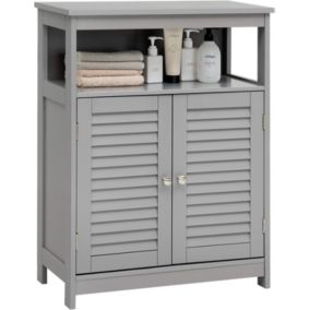 Meuble de Rangement sur Pieds Armoire de Salle de Bain en MDF avec 2 Portes a Volets et Etagere Reglable