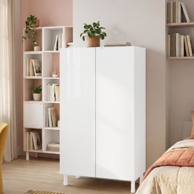 Meuble de rangement sur pieds portes battantes blanc brillant GoodHome Atomia H. 112,5 x L. 75 x P. 35 cm